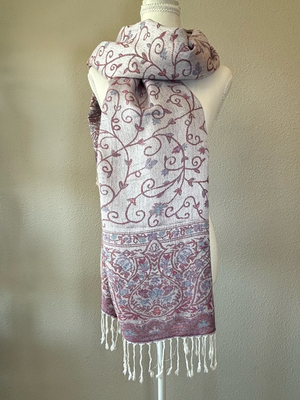 Sam Well 100% Cashmere Pashmina Floral Scarf 27.5" x 68'" Fringe